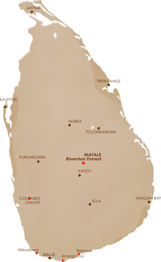 Sri Lanka map with retreat locations